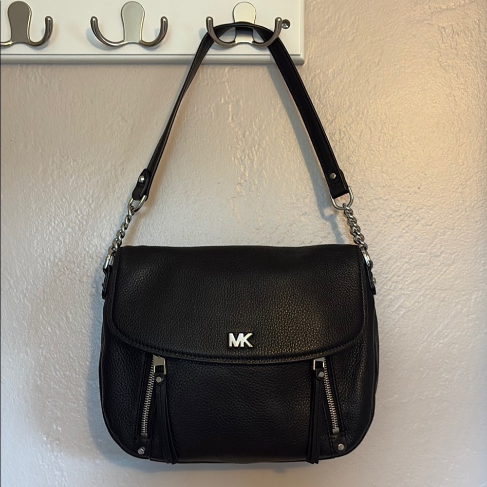 Michael Kors Black Shoulder Bag with Silver Accents